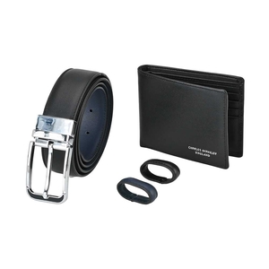 Nappa Leather Wallet & Silver Buckle Belt Gift Set